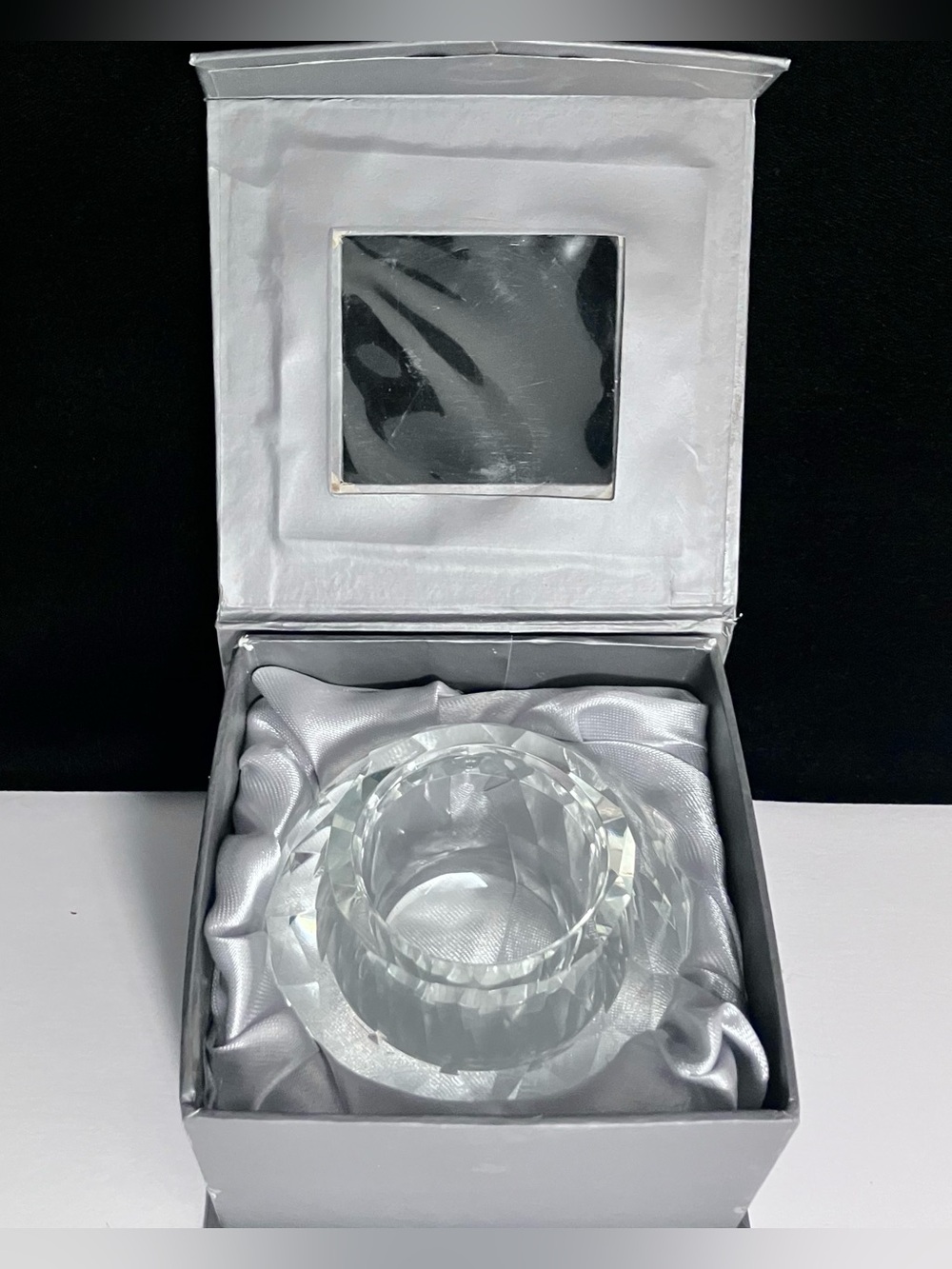 OLEG CASSINI Cut Ball CRYSTAL VOTIVE Candleholder / ORIGINAL BOX & Papers / 3in. - Picture 8 of 12